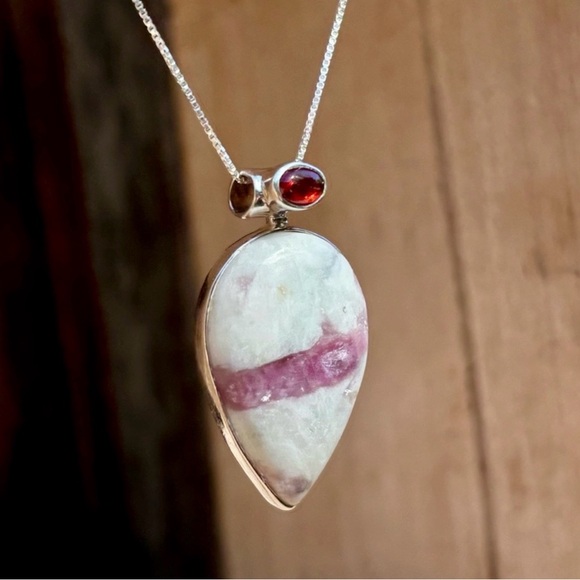 Pink Tourmaline in Quartz & Garnet Necklace